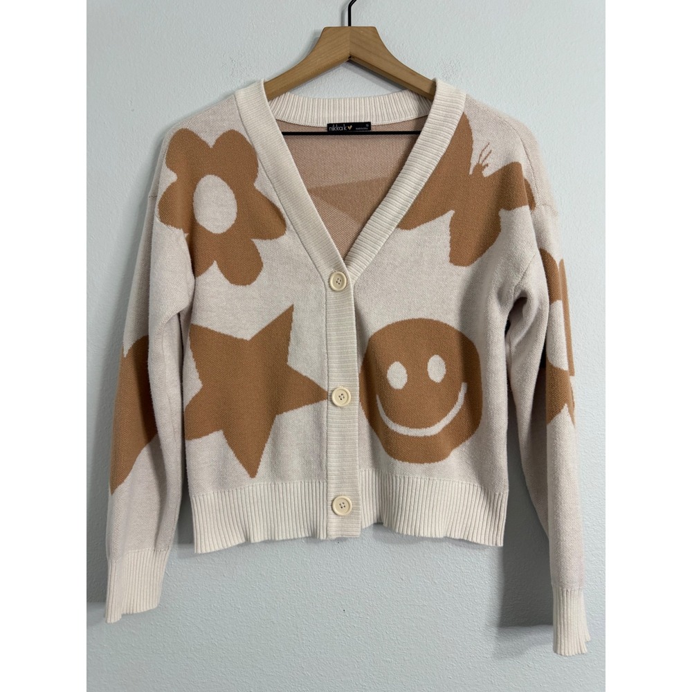 Nikka‎ K - Y2K Style Cardigan Sweater Tan and Cream Women's Size Small